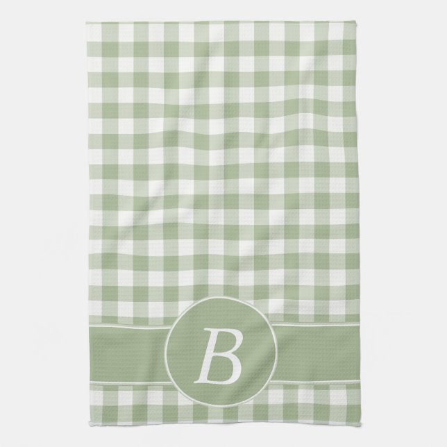 Sage Green Gingham Monogram Kitchen Towel (Vertical)