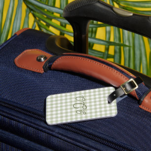 Sage Green Gingham Monogram Luggage Tag