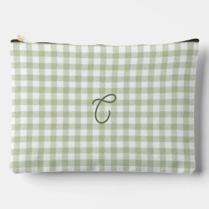 Sage Green Gingham Monogram Makeup Bag