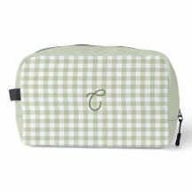 Sage Green Gingham Monogram Makeup Bag