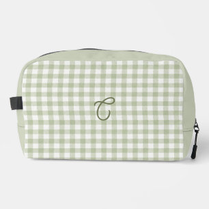Sage Green Gingham Monogram Makeup Bag