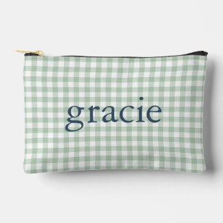 Sage Green Gingham Monogrammed Accessory Pouch
