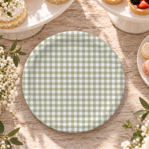 Sage Green Gingham Paper Plate