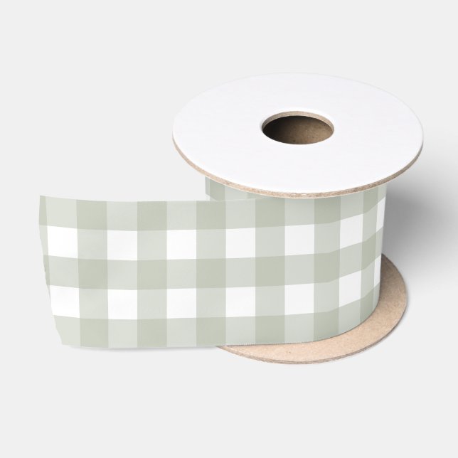 Sage Green Gingham Pattern Satin Ribbon (Spool)