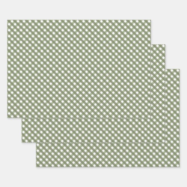 Sage Green Gingham Patterned    Wrapping Paper Sheet (Set)