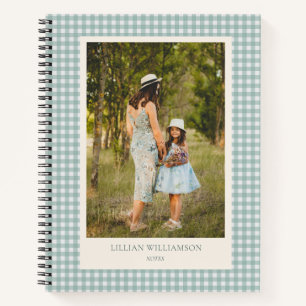 Sage Green Gingham Photo Personalised Notes Notebook