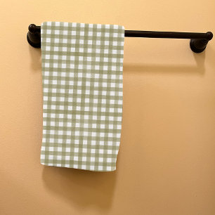 Sage Green Gingham Plaid Patterned Hand Towel