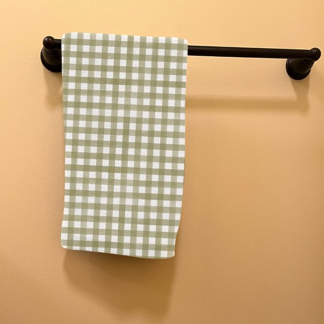 Sage Green Gingham Plaid Patterned Hand Towel (Creator Uploaded)