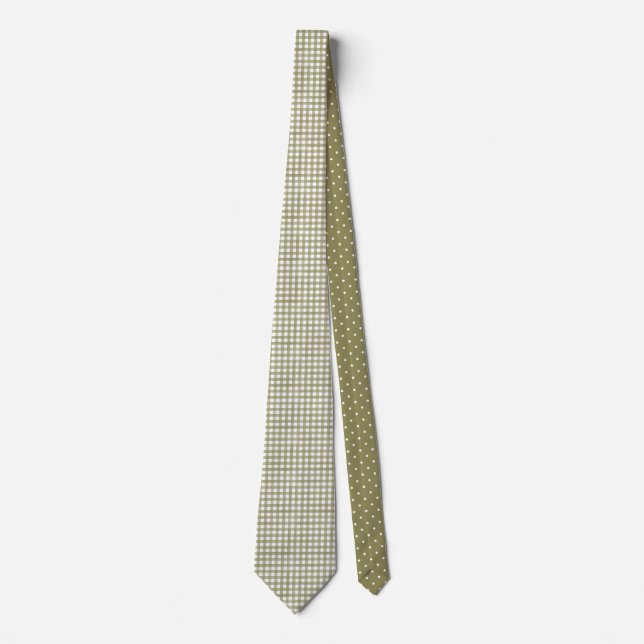 Sage Green Gingham Plaid Patterned Tie (Front)