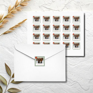 Sage Green Gingham Plaid Photo Christmas Square Sticker