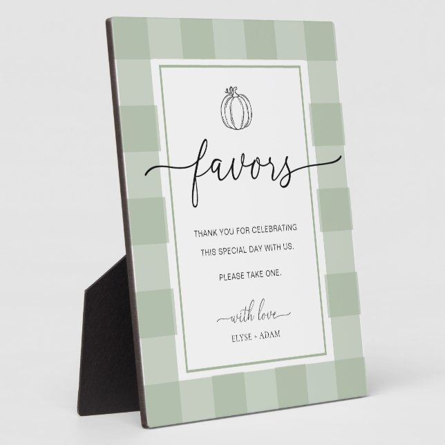 Sage Green Gingham Pumpkin Favours Sign Plaque (Side)