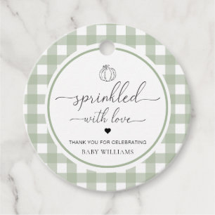 Sage Green Gingham Pumpkin Sprinkled With Love Favour Tags