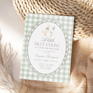 Sage Green Gingham Silly Goose Baby Shower Invitation