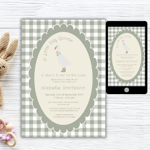 Sage Green Gingham Silly Goose Baby Shower Invitation
