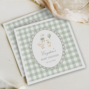 Sage Green Gingham Silly Goose Baby Shower Napkin