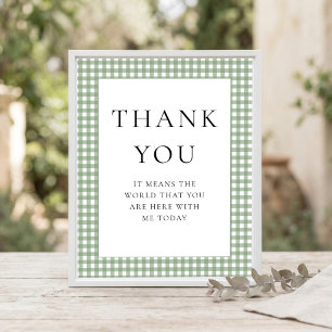 Sage Green Gingham Thank You Baby Shower Sign