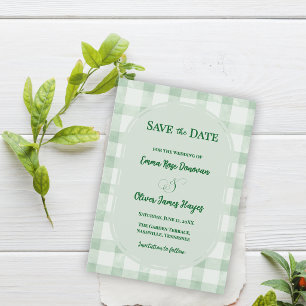 Sage Green Gingham Wedding Garden Party Save The Date
