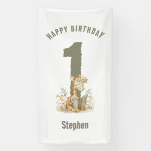 Sage Green Giraffe Happy 1st Birthday Banner