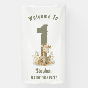 Sage Green Giraffe Happy 1st Birthday Banner