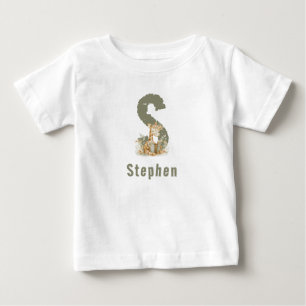 Sage Green Giraffe Monogram & Name  Baby T-Shirt