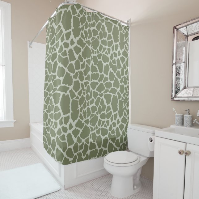Sage Green Giraffe Print Shower Curtain (In Situ)
