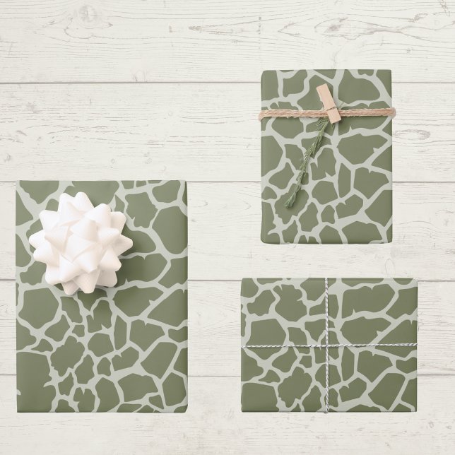 Sage Green Giraffe Print Wrapping Paper Sheet (Creator Uploaded)
