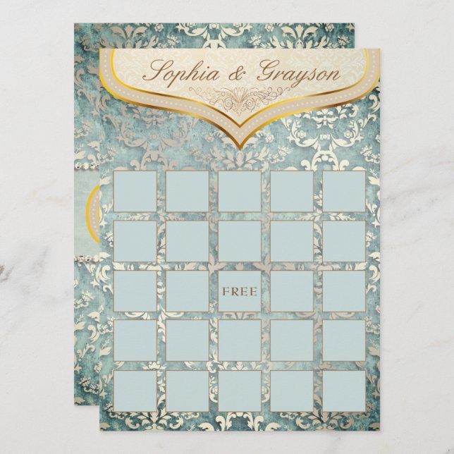 Sage Green Glimmer Damask Bridal Shower Game Card (Front/Back)