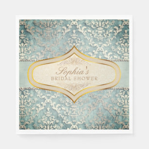 Sage Green Glimmer Damask Wedding Bridal Shower Napkin