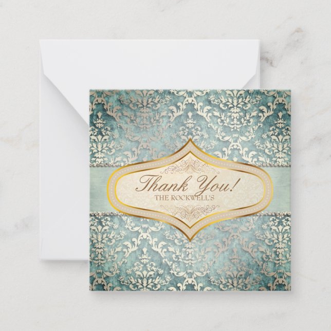Sage Green Glimmer Damask Wedding Card (Front)