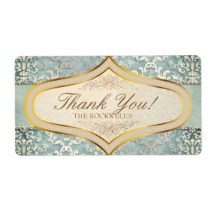 Sage Green Glimmer Damask Wedding Thank You