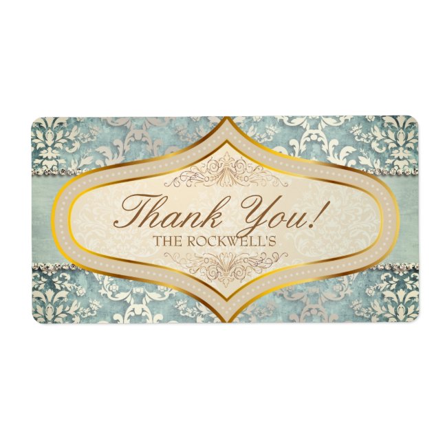 Sage Green Glimmer Damask Wedding Thank You (Front)
