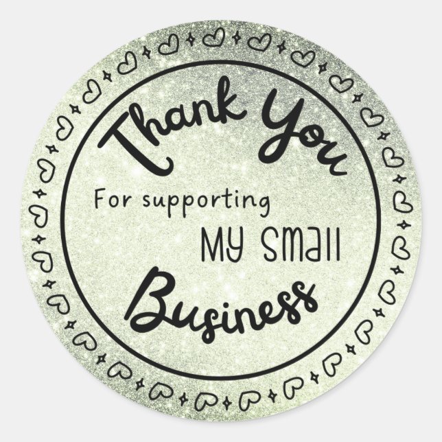 Sage Green Glitter Effect Thank You Sticker Sheet  (Front)