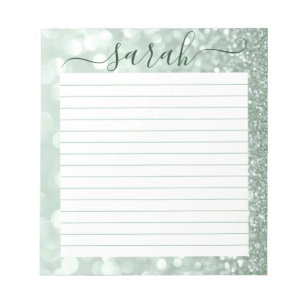 Sage Green Glitter Lined Personalised Notepad