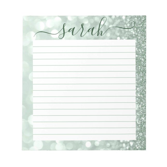 Sage Green Glitter Lined Personalised Notepad (Front)