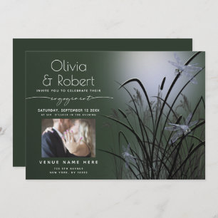 Sage Green Glow Engagement Moonlight Dragonfly Invitation