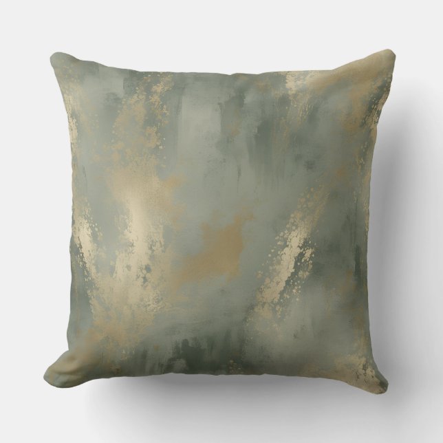 Sage Green Gold Abstract Cushion (Front)