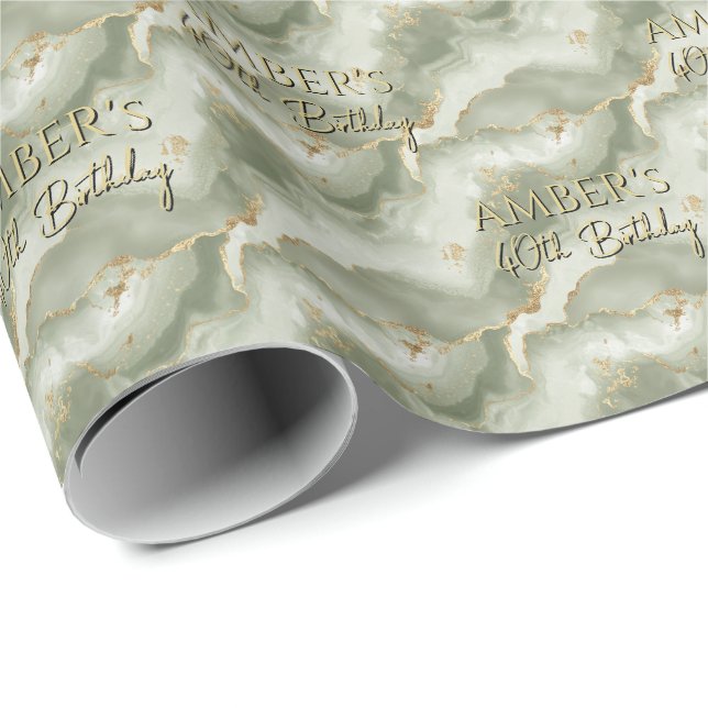 Sage Green Gold Abstract Marble Design Wrapping Paper (Roll Corner)