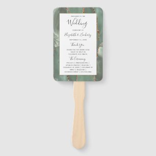 Sage Green Gold Agate Wedding Program Hand Fan