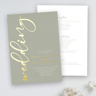 Sage Green Gold All In One Wedding Foil Invitation
