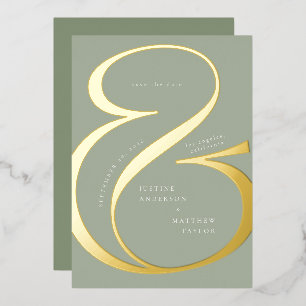 Sage Green Gold Ampersand Typography Save Date