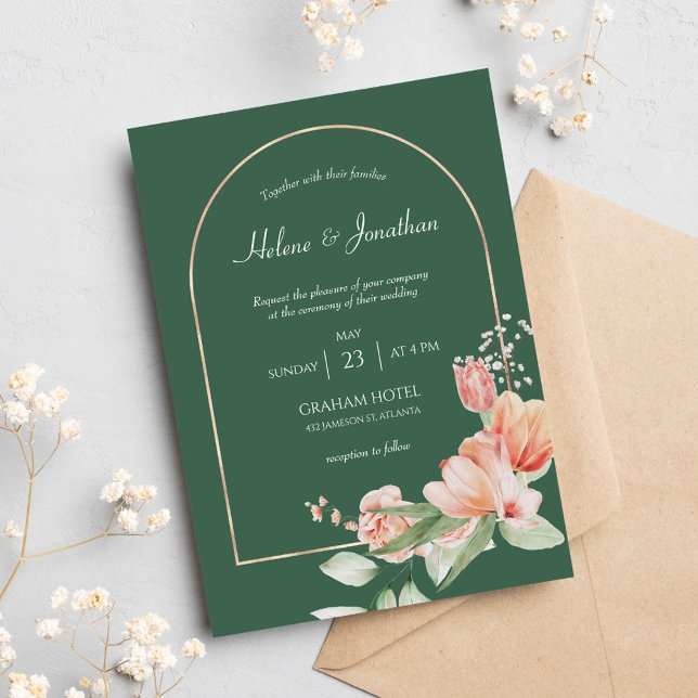 Sage Green Gold Arch Floral Elegant Boho Wedding Invitation (Creator Uploaded)