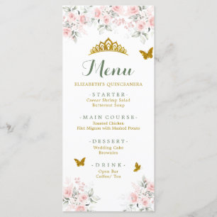 Sage Green Gold Blush Floral Butterfly Quinceañera Menu