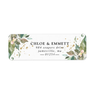 Sage Green Gold Botanical Floral Return Address