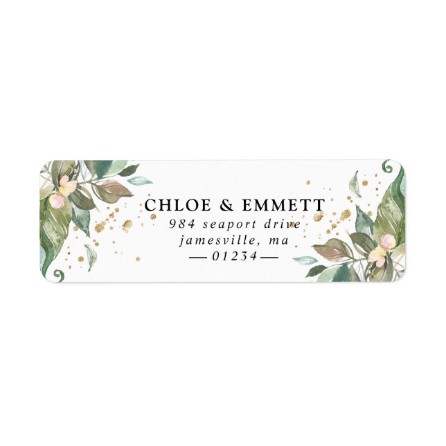 Sage Green Gold Botanical Floral Return Address (Front)