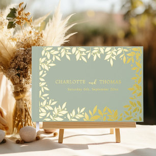 Sage green gold botanical wedding  guest book