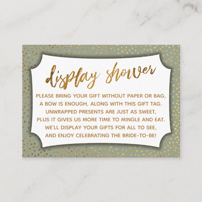 Sage Green & Gold Confetti Display Shower Card (Front)