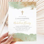 Sage Green Gold Cross Boys Baptism Christening   Invitation<br><div class="desc">A modern sage watercolor and faux gold glitter baptism invitation. The perfect design for your little boys christening or baptism.</div>