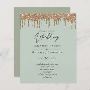 Sage Green Gold Dripping Glitter Wedding Script
