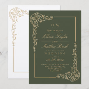 Sage Green & Gold Elegant Floral Frame Wedding Invitation