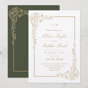 Sage Green & Gold Elegant Floral Frame Wedding Invitation